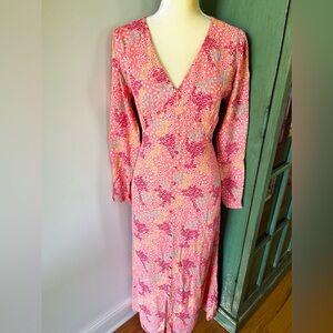 Oliver Bonas pink floral midi dress size 8
